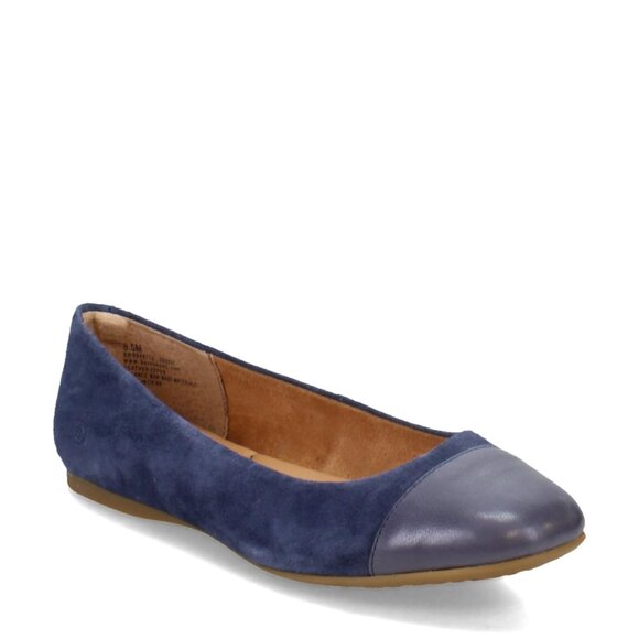 NWOB Born Batti Mixed Media Ballet Flats Sz 7M Blue Suede Slip On Cap Toe Casual - Picture 1 of 12